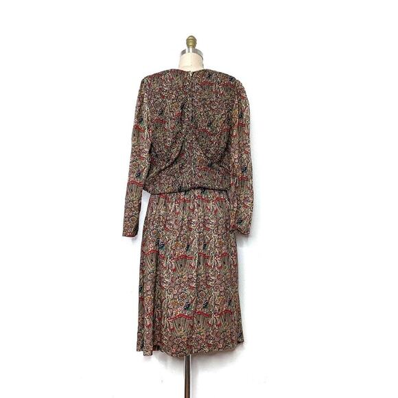 VINTAGE 60s/70s Patty O'Neil Floral Embroidered Long Sleeve Drop Waist Dress S/M - Picture 9 of 11